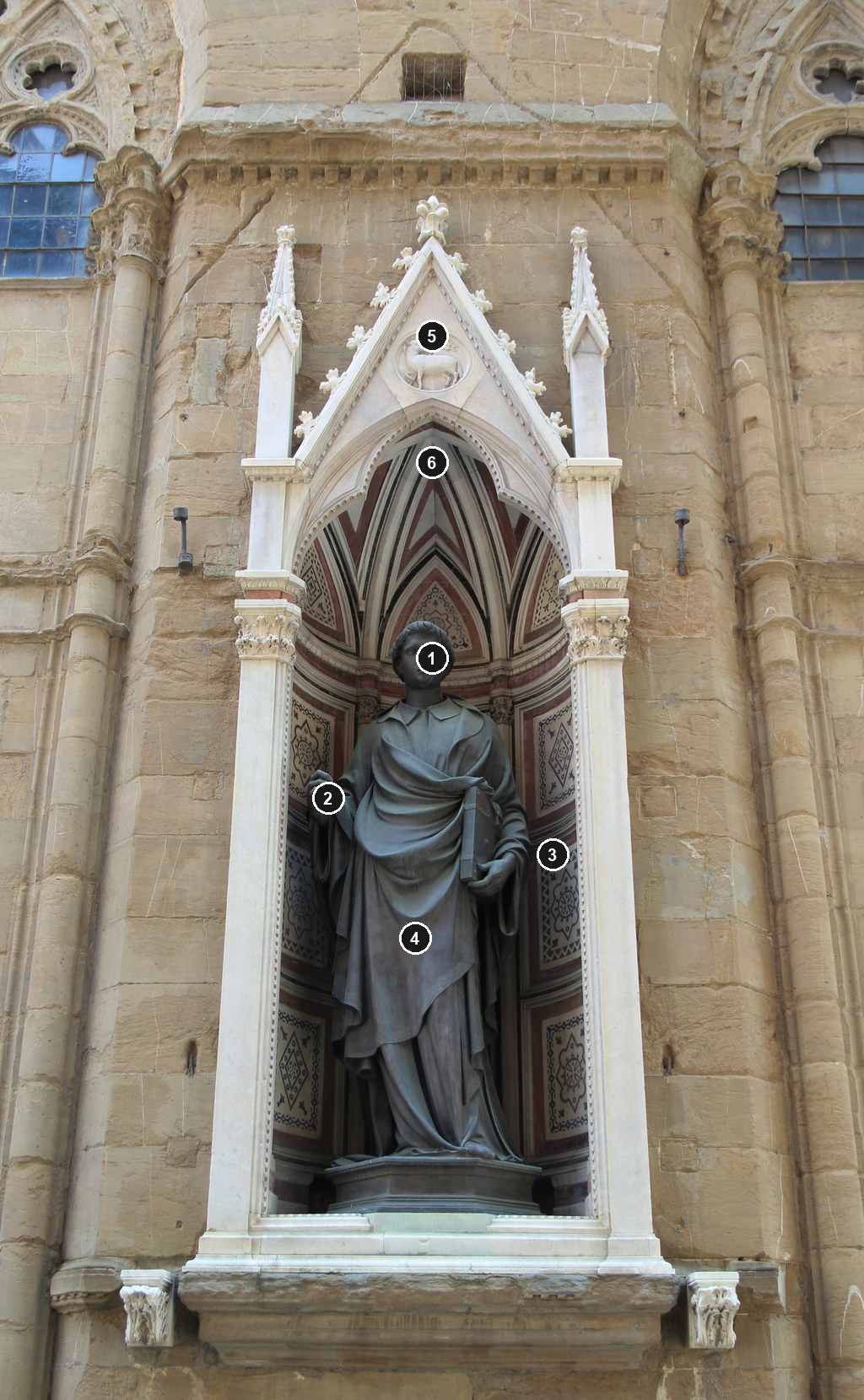 Annotated exterior replica of Ghiberti’s St Stephen at Orsanmichele